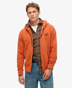 Superdry Mannen Essential Logo Washed Hoodie met Rits Oranje