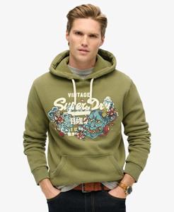 Superdry Mannen Tokyo Hoodie met Vintage Logo en Grafische Print Groen