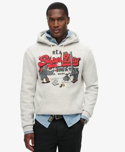 Superdry Mannen Hoodie met New York Vintage Logo en Print Lichtgrijs