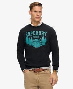 Superdry Mannen Outdoors Sweatshirt met Ronde Hals en Print Zwart