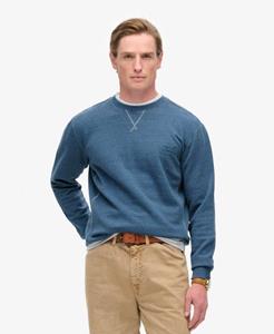 Superdry Mannen Overgeverfd Marl Sweatshirt met Ronde Hals Blauw