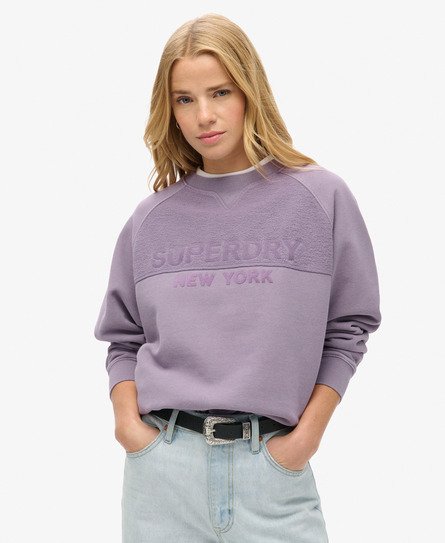 Superdry Vrouwen Luxe Sport Sweatshirt met Ronde Hals en Losse Pasvorm Paars