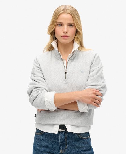 Superdry Vrouwen Athletic Essentials Sweatshirt met Halve Rits Lichtgrijs