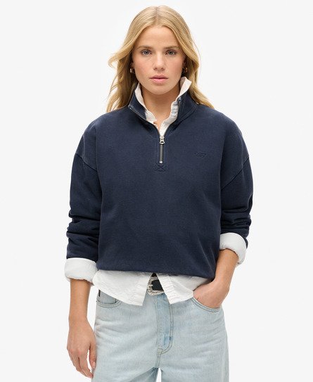 Superdry Vrouwen Athletic Essentials Sweatshirt met Halve Rits Blauw