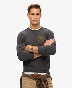 Superdry Mannen Copper Label Workwear Sweatshirt met Ronde Hals en Print Zwart