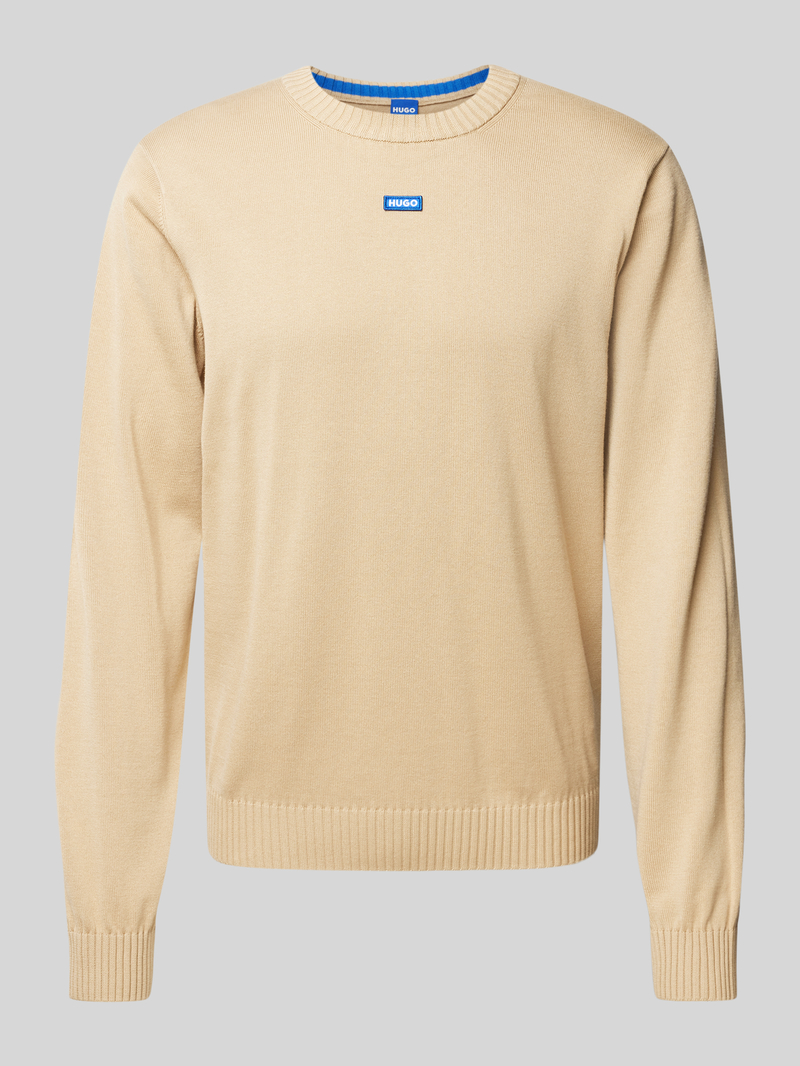 Hugo Blue Gebreide pullover met logostitching, model 'San Cosmo'