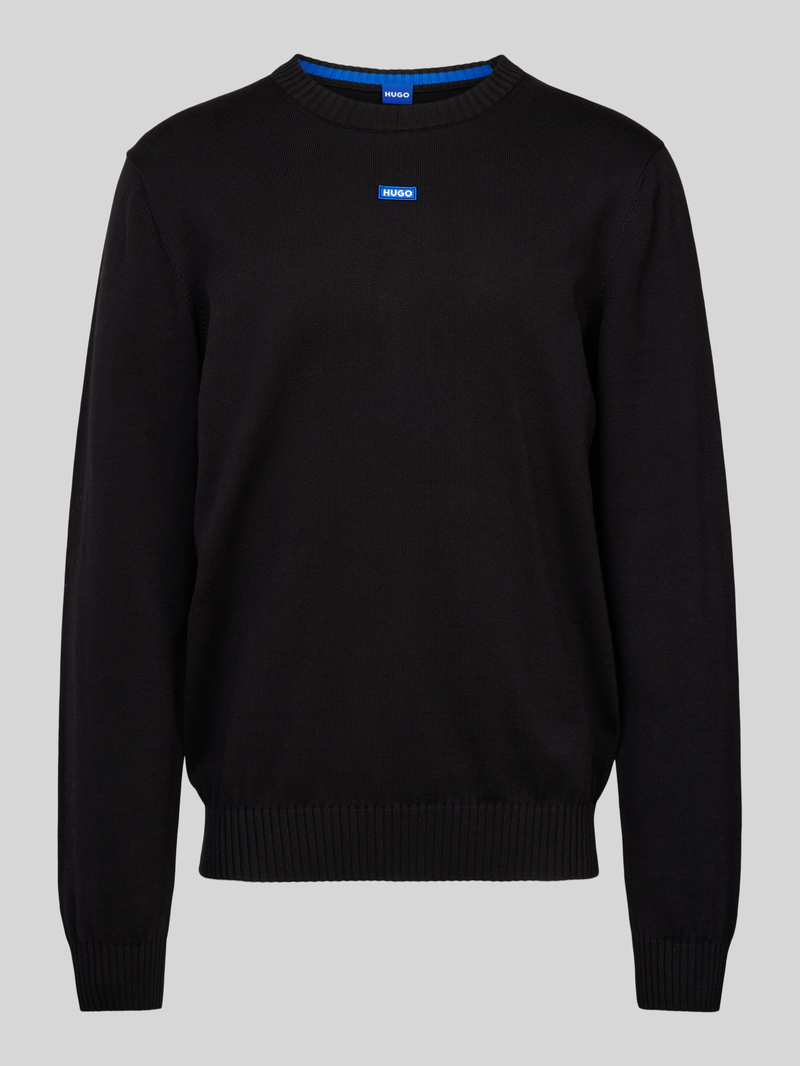 Hugo Blue Gebreide pullover met logostitching, model 'San Cosmo'