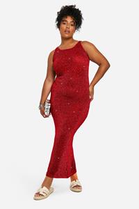 Boohoo Plus Gebreide Glitter Maxi Jurk, Red