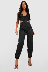 Boohoo Tall High Waist Joggingbroek Met Cargo Zakken, Black