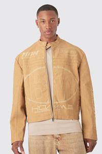 Boohoo Boxy Pu Moto Jas Met Reliëf In Zandkleur, Sand