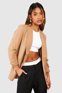 Boohoo Blazer Met Geplooide Mouwen, Camel