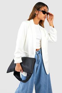 Boohoo Blazer Met Geplooide Mouwen, White