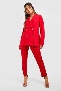 Boohoo Blazer Met Dubbele Knopen & Pantalon Set, Red