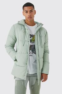 Boohoo Gewatteerde Middellange Parka, Sage