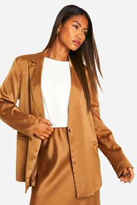 Boohoo Oversized Satijnen Premium Fluid Blazer, Mocha