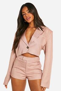 Boohoo Korte Premium Getailleerde Mergel Boxy Blazer Met Krijtstrepen, Rose