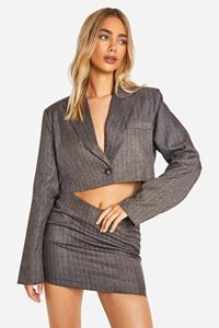 Boohoo Korte Premium Getailleerde Mergel Boxy Blazer Met Krijtstrepen, Chocolate