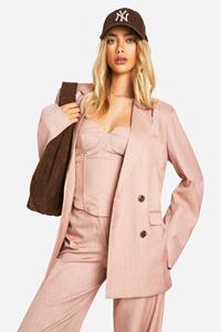 Boohoo Premium Blazer Met Krijtstrepen En Dubbele Knopen, Rose