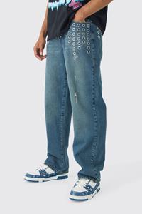 Boohoo Onbewerkte Versierde Baggy Jeans, Antique Blue