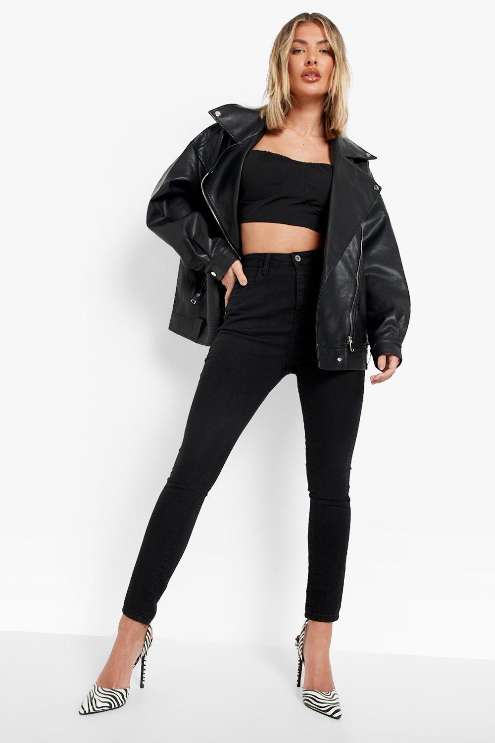 Boohoo Skinny Jeans Met Hoge Taille, Zwart