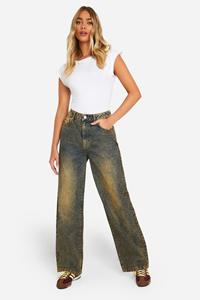 Boohoo Basic High Waist Super Wide Leg Jeans, Dark Sand