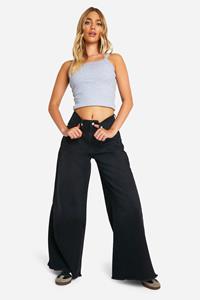 Boohoo Wide Leg Jeans Met Onbewerkte Zoom, Black