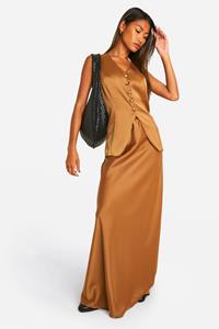 Boohoo Fluid Satijnen Bias Maxi Rok, Mocha