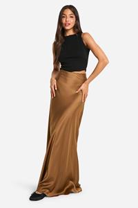 Boohoo Satijnen Maxi Slip Rok, Chocolate