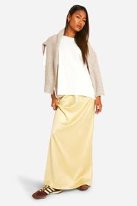 Boohoo Satijnen Bias Maxi Rok, Butter