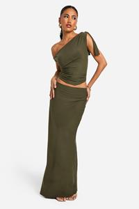 Boohoo Zachte Low Rise Maxi Rok, Khaki