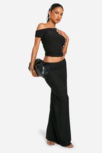 Boohoo Zachte Low Rise Maxi Rok, Black