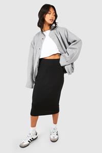 Boohoo Basic Jersey Midi Rok, Zwart