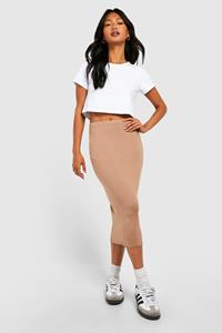 Boohoo Basic Jersey Midi Rok, Camel