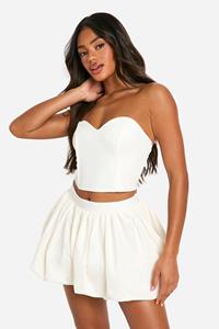 Boohoo High Waist Mini Rokje Met Pofmouwen, Ivory