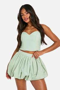 Boohoo High Waist Mini Rokje Met Pofmouwen, Sage