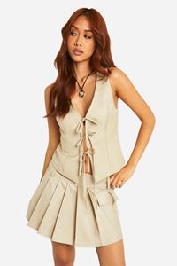 Boohoo Geplooid Mid Rise Mini Rokje, Sand