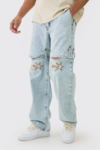 Boohoo Relaxed Rigid Western Detachable Leg Jeans, Light Blue