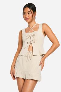 Boohoo Top Met Veters En Vierkante Hals, Stone