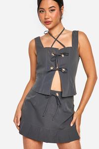 Boohoo Mini Rokje Met Geplooide Zoom, Charcoal