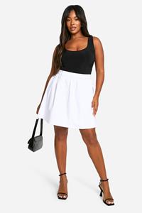 Boohoo Plus Woven Stretch Bow Back Skater Mini Skirt, White