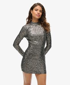 Superdry Vrouwen Mini-jurk met Lovertjes en Hoge Hals Silver