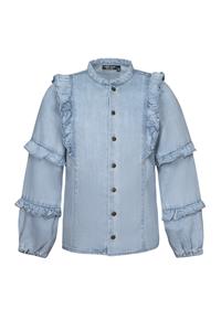 Like Flo Meisjes blouse chambray met ruffel carlijn lt denim