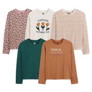 LA REDOUTE COLLECTIONS Set van 5 bedrukte T-shirts met lange mouwen