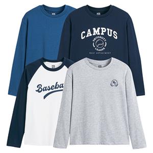 LA REDOUTE COLLECTIONS Set  van 4 T-shirts met lange mouwen, thema campus