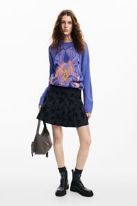 Desigual Plissérok met borduursels - BLACK