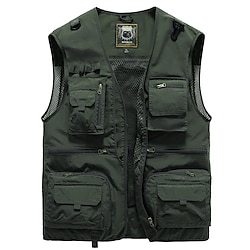 Light in the box Voor heren Vest Visvest Wandelvest Buiten Straat Vissen Speedboat Sportief Casual Zomer Herfst Zak Volledige ritssluiting Polyester Ademend Effen Kleur Rits V-hals Normale pasvorm Zwart Leger Groen