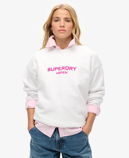 Superdry Vrouwen Luxe Sportsweatshirt met Ronde Hals en Losse Pasvorm Wit