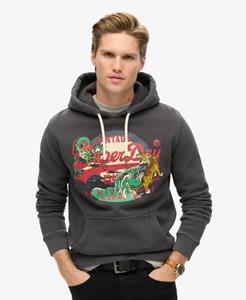 Superdry Mannen Tokyo Hoodie met Vintage Logo en Grafische Print Zwart