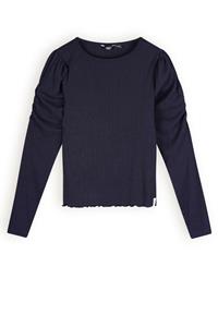 NoBell Meisjes t-shirt fijne rib - Kiss - Navy blauw