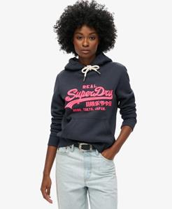 Superdry Vrouwen Hoodie met Geborduurd Vintage Neonlogo en Grafische Print Blauw